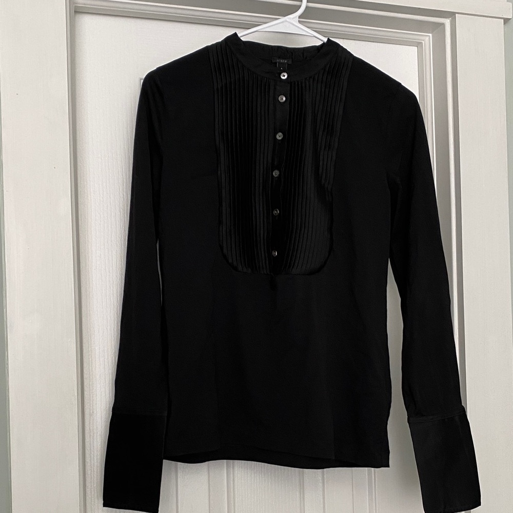 JCrew Black Long Sleeve tuxedo style Blouse